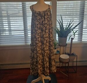 Gap Spagetti Strap Floral Peasant Boho Ruffled Maxi Dress Size Large Green